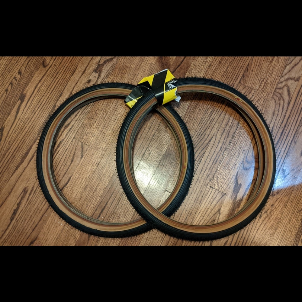Nos GT BMX  Tires 20 x 1.75 Black Gumwall Reissue Stamped Thread